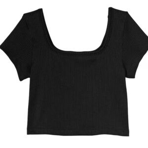 VS Pink Seamless Ribbed Short-Sleeve Crop Top Black Large tee cotton cropped